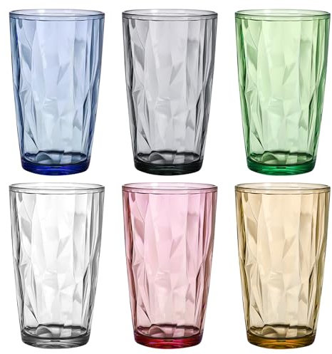 Vasos de Cristal Agua 470 ml, Set de 6 Grandes Vasos de Plástico con Apariencia de Cristal, Vasos de Cóctel, Vasos Zumo, Vasos Whisky, Ideales para Agua, Zumo, Café Helado y Refrescos