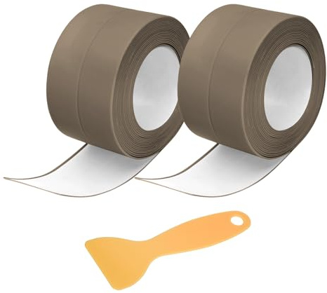 sourcing map 2 Rolls Caulk Tape, Caulking Strip Tape, 1.5 x 10.5Ft PVC Waterproof Self-Adhesive Sealing Tape for Kitchen Bathroom Toilet Sink Floor Corner Edge with Sealing Tool, Brown