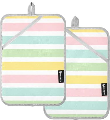 KLL Large Pot Holders, 2 Pack Heat Resistant Potholder with Pocket Hot Pads for Kitchen Oven Pads, 9.8x7 Easter Festive Stripes