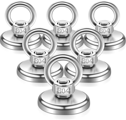 6 Stück Neodym Magnete Extra Stark 55kg,36MM Angelmagnet Stark mit Loch,Neodym Magnet Groß mit Heberinge und Schrauben,Magnet sehr Stark für Magnetfischen Camping Industrie Magneten Kreuzfahrt
