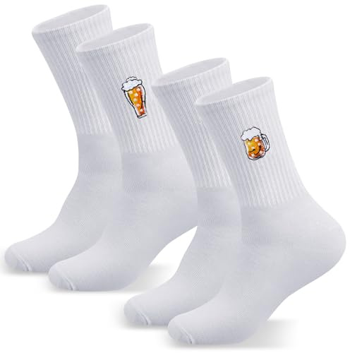 Jadive 2 Paar Lustige Bier Socken Motiv 36-42 Damen Herren Tennissocken mit Motiv Sushi Bier Frucht Baumwolle Atmungsaktiv Sportsocken Geschenk für Freund Freundin Geburtstag Bierliebhaber