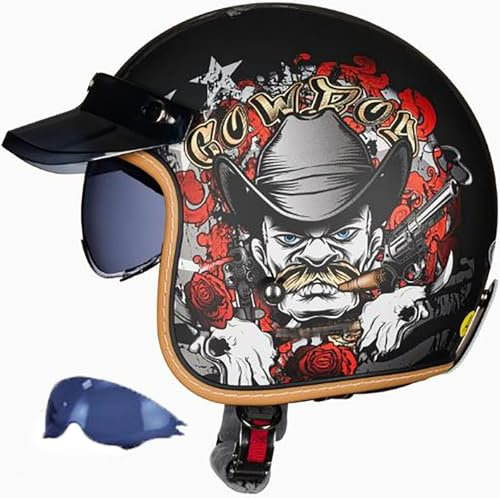 Retrò Mezzo Casco Da Motociclista Portatile Jet Casco Scodella DOT/ECE Omologato Sicurezza Estivo Mezzo Casco Per Elicottero Da Pilota Chopper Vintage Per Moto Cruiser 1,XL=61-62CM