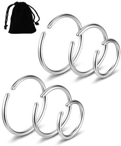 KGDUYC 3 Paare Fake Nasenpiercing Ring Set, Nasenpiercing Schmuck Edelstahl Nasenringe Hoop, Fake Nase Lippe Ring,Septum-Knorpelring-Set Für Damen Männer 6/8/10mm - Silber