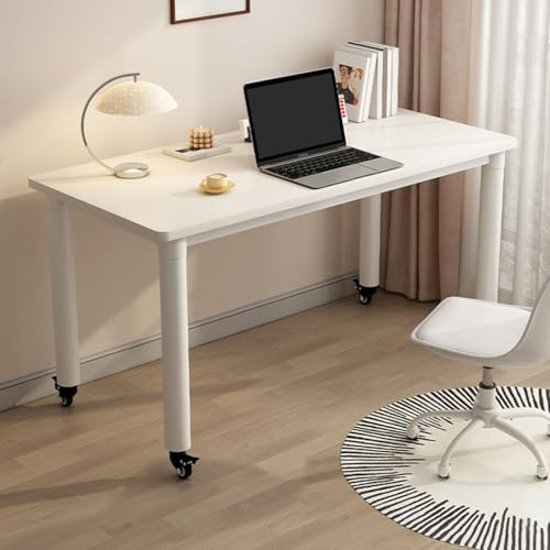 XMLYSMYS Moderner Computertisch mit Rollen, Mobiler Arbeitsplatz Zum Essen, Arbeiten Oder Lesen, mit Stabilem Stahlrahmen, für Kleine Räume, Arbeitszimmer, Büro(White,140x40x74cm)