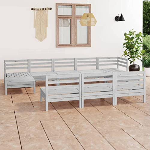 KTHLBRH 10-TLG. Garten-Lounge-Set Weiß Massivholz Kiefer Gartenmöbel-Sets Outdoor-Möbel-Sets Terrassenmöbel-Sets Balkonmöbel-Sets für Terrasse, Garten, Balkon