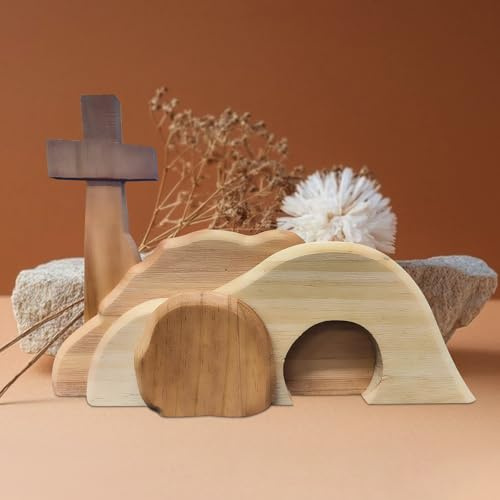 DOWNDRIFT Osterszene Holz Osterkrippe Ostern Auferstehung Szene Ornamente Jesus Krippe Dekorationen Osterszene hölzerndeko Hölzerne Osterszenen Tischdeko Set Ostern Tischschmuck Dekoration (A)