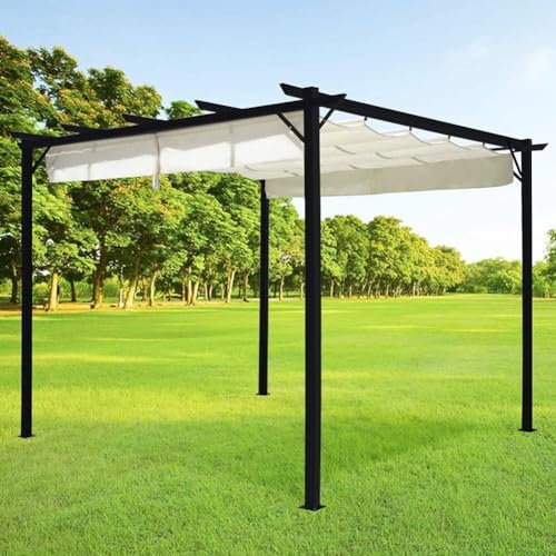 Pergola d'extérieur en métal avec toit rétractable et auvent résistant aux intempéries Beige 3 x 3 x 2,2 m