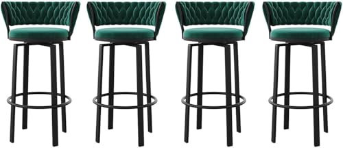 Moderne Samt-Drehhocker für Theken, 4 Stück, grau, Kücheninselstühle mit gewebten Rückenlehnen und größerem runden Sitz, verstellbare grüne Sitzhöhe 65 cm