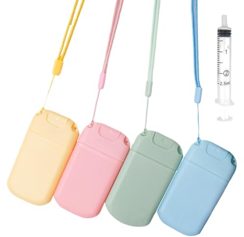 Tomedeks 4-Pack Mini Spray Bottles, 20ml Each, Needle-Free Syringe, Lanyard, PP & Nylon Material, Blue, Green, Yellow, Pink, For Skin Care, Perfume, Travel