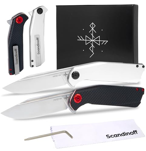 Scandinoff Doppelpack Pocketor Klappmesser – Taschenmesser Einhandmesser für Outdoor, Jagd & Selbstverteidigung, Hochwertiges Wandermesser mit Ergonomischem Griff (ALU & Carbon Fiber)