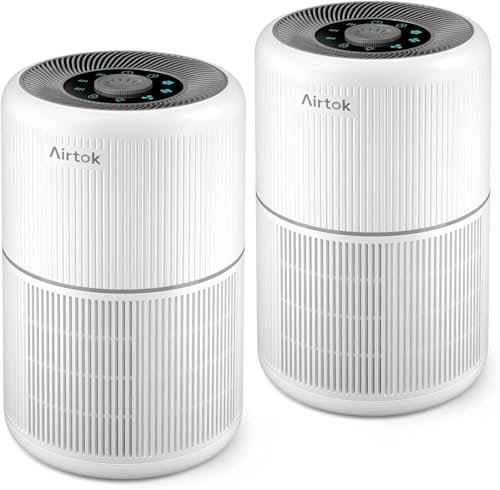 AIRTOK 2PC Purificador de aire de con esponja perfumada, Purificador de aire con filtro hepa que elimina el polvo, olor de mascotas, filtro de aire de 4 etapas|air purifier 3 velocidades|luz nocturna