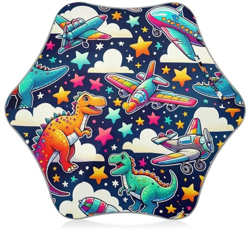 GAIREG Regenschirm für Kinder, Motiv: Dinosaurier, Sterne, Flugzeuge, abgerundete Ecken, 88,9 cm