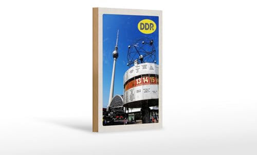 mrdeco Holzschild 12x18cm Berlin Alexanderplatz Weltzeituhr Holz Schild