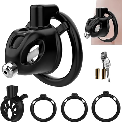 Male Chastity Cock Cage Sex Toy for Men, FEELKIDA 2 Styles Chastity Device with 3 Sizes Ring and Invisible Lock for Penis Erection Control, Flat Chastity Cage with BDSM Bondage Gear Accessories