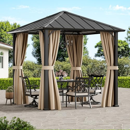 Modern Shade Hardtop Pavillon 2,4 × 2,4 m Winterfest Wasserdicht Stabil Gartenpavillon mit Verzinktem Stahldach, UV-Schutz Metallpavillon mit Seitenteilen für Garten Hinterhöfe, Terrasse, Grillbereich