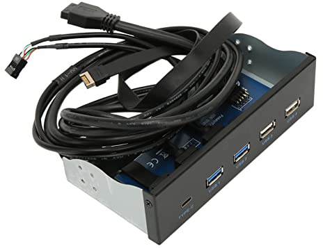 Panel Frontal de Medios PC de 5.25 Pulgadas con Transmisión de Alta Velocidad de 10 Gbps, Adecuada para XP, Servidor, Material de Metal Negro (2U3+2U2+TC)