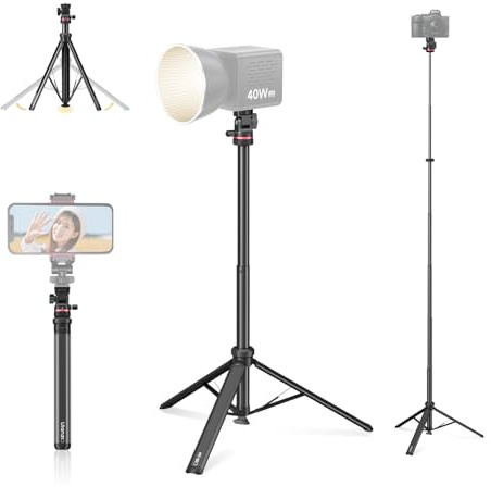 ULANZI MT-80 Utdragbart Aluminiumstativ, 213 cm Bärbart Justerbart Lampstativ med 1/4 Skruv, 360° Kulled med Förstärkta Jordspikar, Mobilstativ för Kamera, Videolampa, Smartphone