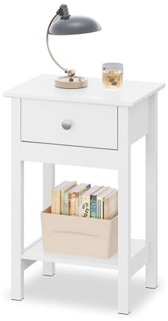 WLIVE Nachttisch,Beistelltisch aus Holz,mit Einer Schublade und Ablage,Platzsparend,Geeignet für Schlafzimmer und Wohnzimmer,Modern (1, Weiß)