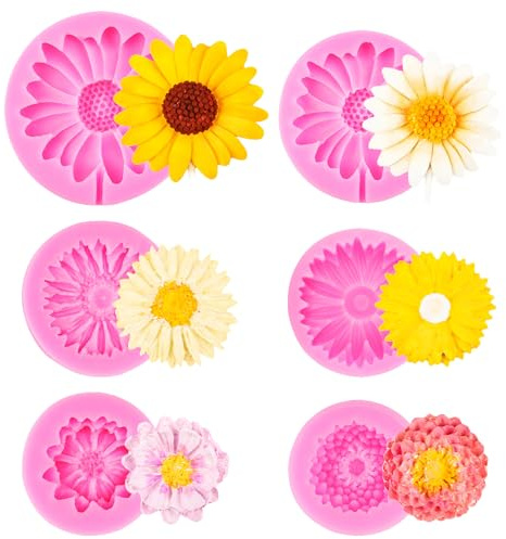 6 PCS Moule Bougie Silicone Fleur Marguerite 3D, Moule à Bougie et Savon Chocolat Fondant Décoratif Cadeau DIY pour Gâteau Cupcake