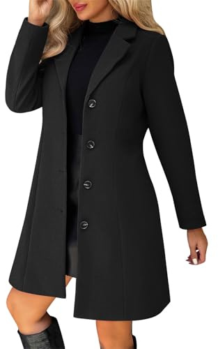Dyhxuan Wollmantel Damen Lang Trenchcoat Elegant Revers Mantel Einfarbig Übergangsjacke Knielang Wintermantel Einreihiger A-Linie Wolljacke Herbst Winter