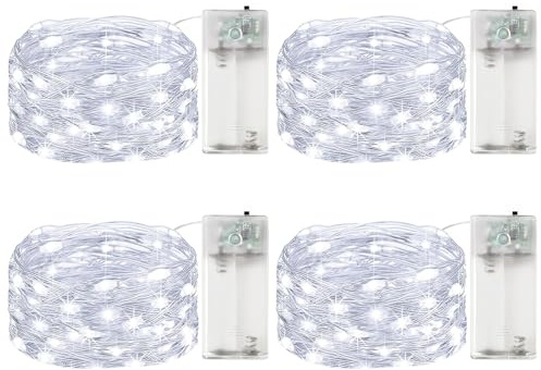 ALEGRE 4 Stk Led Lichterkette Batterie mit Timer, 3M 30 LED Micro Kupferdraht LED Lichterkette mit Timer, Kaltes Weiß Lichterketten Innen Batteriebetrieben für Weihnachten,Halloween,Silvester,Hochzeit