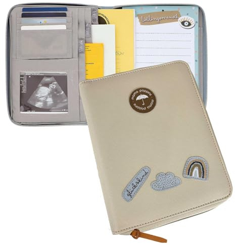 Funda para pasaporte de madre, cuaderno en U y cartilla de vacunación/organizador con texto Glückskind, color beige