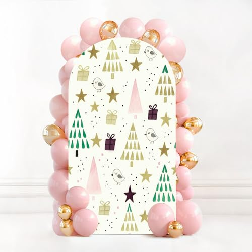 7.2FT Wedding Arch Backdrop Cover Seamless Hand Drawn Ink Gold Glitter Textured Brush Strokes Spandex Fitted Fabric Round Top Stretchy Stand Covers for Baby Shower Birthday Party Decoration