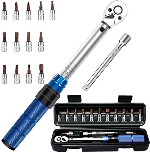 JDHUIOO 1/4 Inch Drive Torque Wrench Set, 2-24 Nm Bike Torque Wrench Set | Small Bike Torque Wrench Includes Extension Bar and Socket Bits, Socket Set for Car, Bicycle and Motorcycle Repair