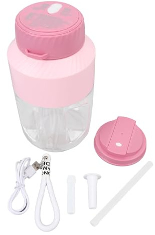 BuyWeek Blender Portable 1 L, Mixeur Smoothie Sans Fil Rechargeable à Double Couvercle Mélangeur de Voyage pour Activités de Plein Air, Voyages, Salle de Sport, Fêtes (Rose)