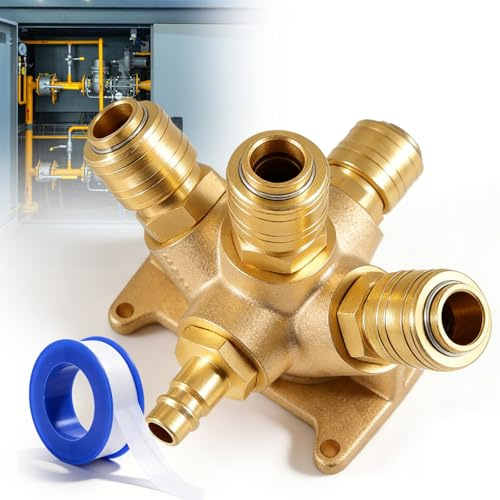 Wanddose Druckluftverteiler, 5 Fach Druckluftverteiler Wanddose, Druckluftverteilers Mit 4 X 1/2 Schnellkupplung Und 1 X 1/2 Stecknippel Für Druckluftschlauch, Kompressor, Spritzpistole