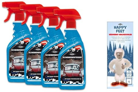 Friesenthal Auto Scheibenenteiser Enteiser Spray Auto KFZ Scheiben Enteiser + Gratis Happy Feet wärmende Einlegesohle (4 + M (39-41))