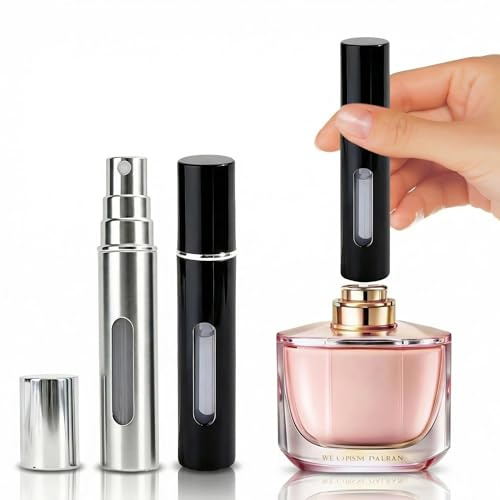 Atomizador de perfume, 2 botellas de spray de viaje recargables de 10 ml a prueba de fugas con diseño fácil de rellenar en la parte inferior, dispensador de perfume de metal compacto y duradero para