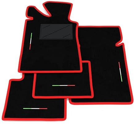 Kit Tappetini Auto compatibili con Alfa Romeo Giulia Nuova Super 1972-1977 | Set Tappeti in Moquette, Bandiera Italia, bordo rosso, Tappeto auto su misura