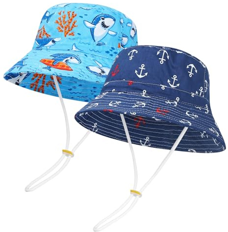 MASOCIO Baby Toddler Sun Hat Kids Summer Protection Bucket Hats Wide Brim with Adjustable Head Drawstring and Chin Strap
