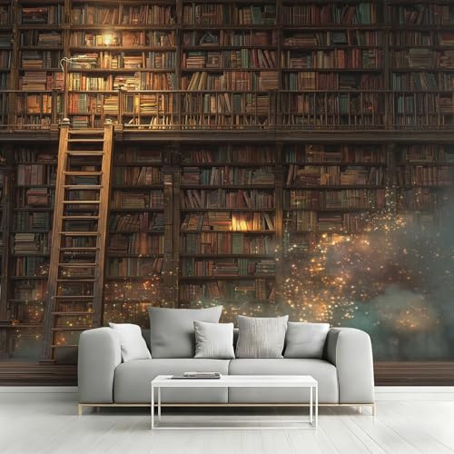 Fantasy Bookcase Wallpaper - Magical Library Wall Mural 300x210 cm (W x H), Non-Woven Photo Wallpaper Mural for Bedroom, Living Room, Hallway, Home Decor Y&W79