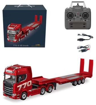 2,4-GHz-Ferngesteuertes Modell, Maßstab 1:18, 6x4-Sattelzugmaschine 770S (mit Pritschenauflieger), Ausgestattet Mit Verstellbaren Stützbeinen Und Ausfahrbarer Heckrampe, Mit Licht- Und Soundeffekten