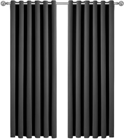 Imperial Rooms Eyelet Blackout Curtains for Living Room 90x90 Inch Grey Curtains for Bedroom Energy Saving Thermal Curtain 2 Panels with Tiebacks