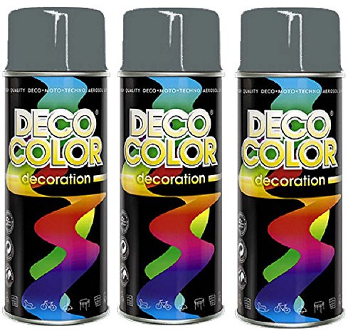 Deco Color 3er Sparpack DC Lackspray glänzend 400ml nach RAL (3 Dosen in mausgrau glanz RAL 7005)
