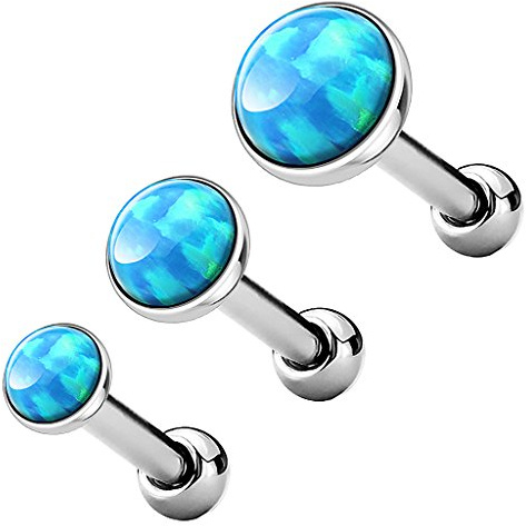 Piercingfaktor Tragus Piercing Helixpiercing Helix Ohr Cartilage Knorpel Stecker mit flachen Opal Steinen Rund