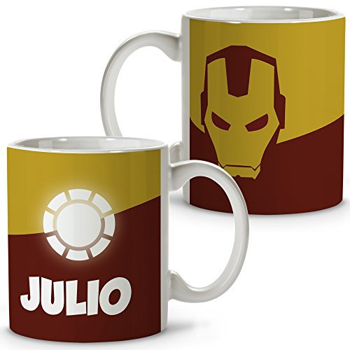LolaPix Tazza Personalizzata per Supereroi con Nome. Regalo Geek. Vari Disegni e Colori Interni| Ironman