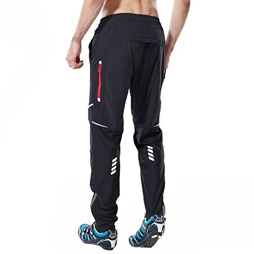 Ynport Crefreak Soft Cycling Trousers Mens MTB Mountain Bike Trousers Sport Running Long Pants Windproof Cycle Trousers Riding Bike Wear with Zip Pockets, Black, M