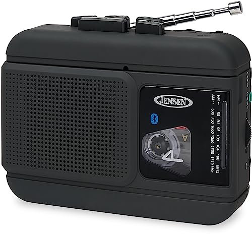 JENSEN MCR-60 MCR-60 Portable Personal Cassette Player/Recorder with AM/FM Radio, Bluetooth, and Earbuds, Black