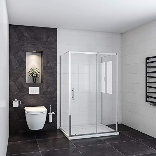 185 cm Box Doccia a Tre Lati con Due Pareti Laterali 80x120x80 cm 5mm | Trasparente, Temperato, Vetro, Profilo Cromato Lucido, Porta Scorrevole