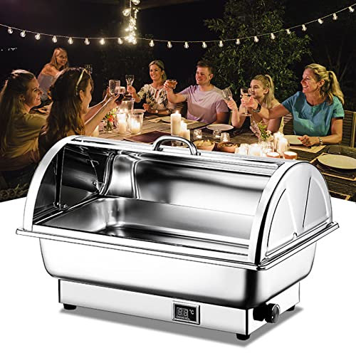 JTYDFG Chafer Chafing Dish, Stainless Steel Chafing Dishes Buffet Set with Roll Top Lids, Food Warmers Electric for Home Parties and Buffets Restaurant, Digital Display+Adjustable Temperature, 9L