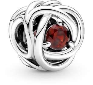 PANDORA Januar Geburtsstein Roter Ewigkeitskreis Charm aus Sterling-Silber mit Kristallen, 790065C06