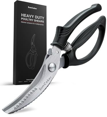 SimCoker Tijeras para aves de corral, tijeras de cocina para pollos resistentes con mango antideslizante y bloqueo de seguridad - Tijeras para aves de corral para carne, pollo, huesos, con resorte.
