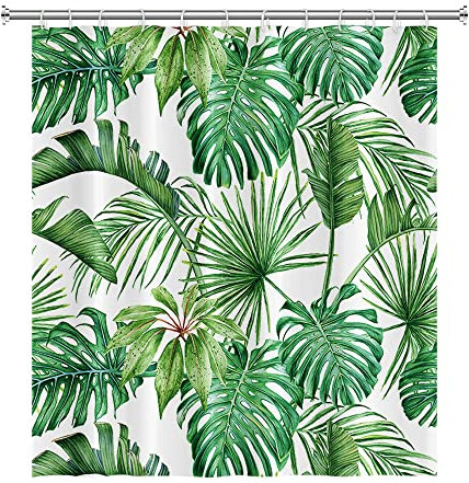 SDOTPMT 122x183cm Acuarela Verde Hojas de Palma Cortina de la Ducha Verano Tropical Plantas Botánicas Cortina de baño Hoja de Banana Monstruo Cortina de la Ducha Cortina de baño con Ganchos