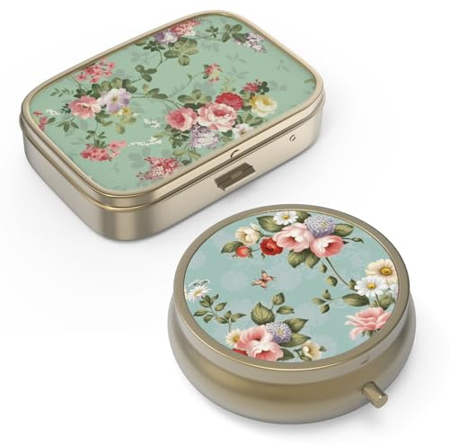 Pillendose Pillendose mit Spiegel Retro Kleine Pillendose für Geldbörse oder Tasche Bronze Pillendose oder Vitamine, Fischöl, Nahrungsergänzungsmittel, Pillen enthalten Reisegeschenke (2 STÜCKE)