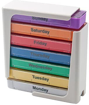 Pill Organiser, Weekly Pill Organizer, 1 Dispenser, 7 Stackable Compartments Four Times-a-Day - Morning, Noon, Evening, and Bedtime， Travel Portable Medicine Container for Kid Men Women Elderly
