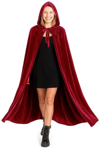Various Capa Rojo Oscuro con Capucha Terciopelo Disfraz de Vampiro Halloween y Carnaval,Capa Disfraz Adulto para Mujer y Hombre, 135cm